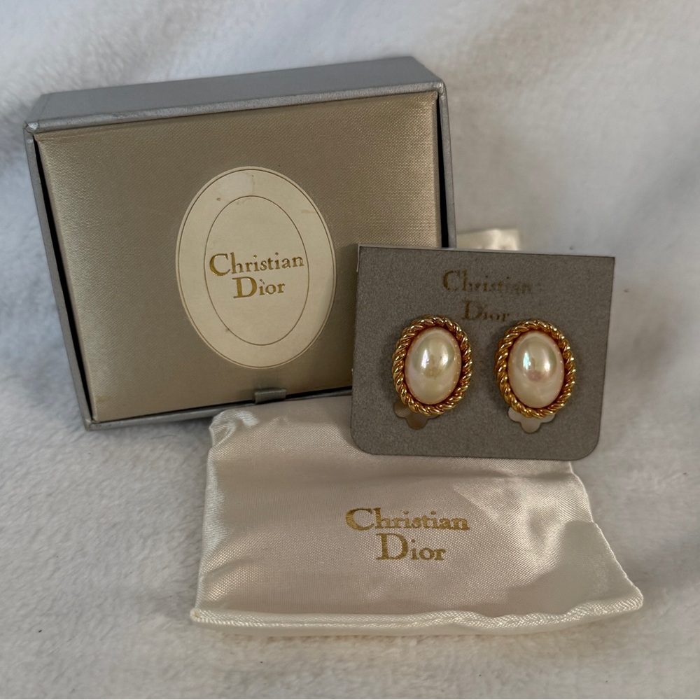 Dior Gold and White Pearl Earrings